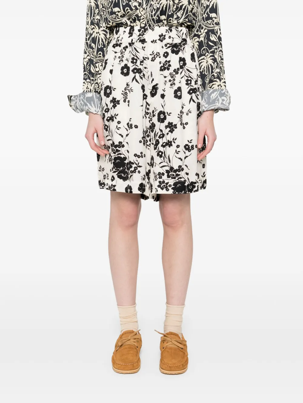 Laneus Shorts met bloemenprint Beige