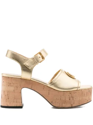 Valentino Garavani 80mm Vlogo Heeled Sandals | Gold | FARFETCH
