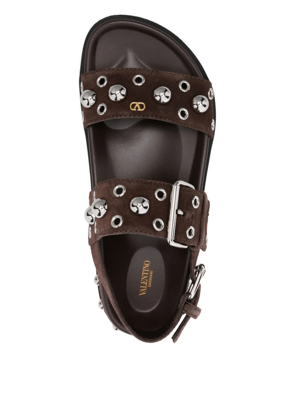 Valentino Embellished Double-strap Sandals In Brown