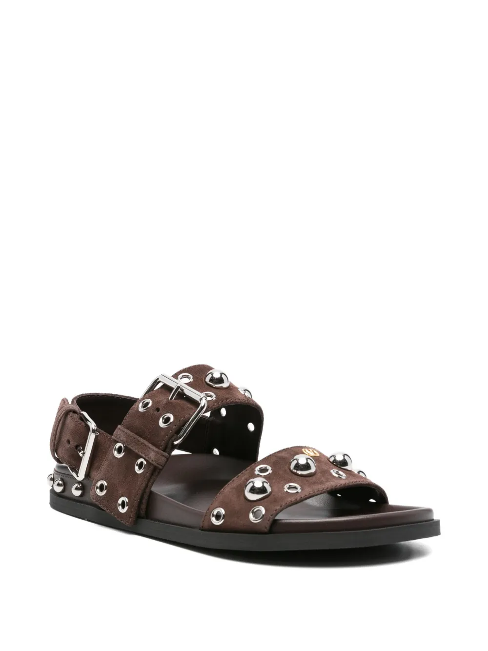 Valentino Embellished Double-strap Sandals In Brown