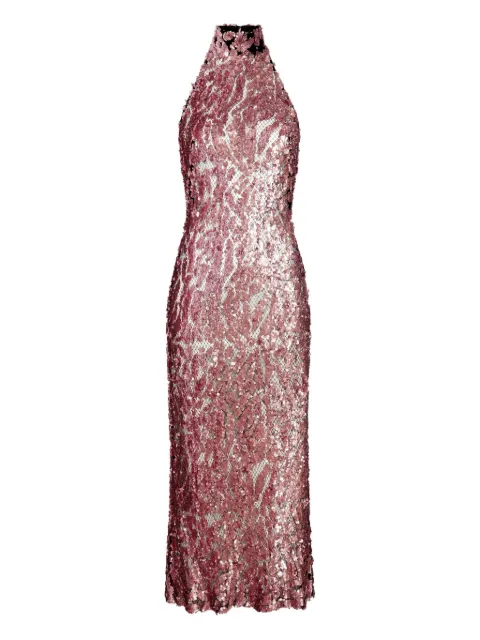 LAPOINTE vestido midi con cuello halter y lentejuelas