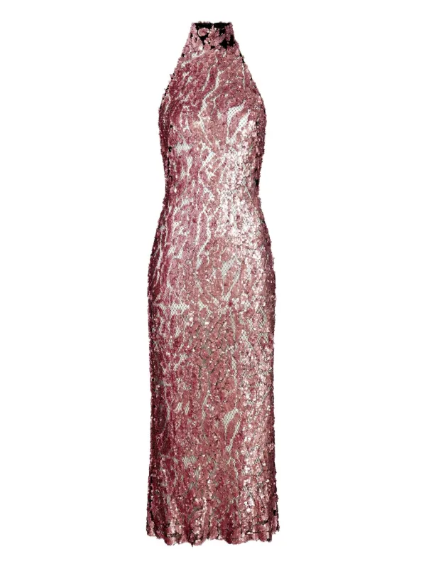 lapointe pink dress LAPOINTE Sequin Flare Sleeve Maxi Dress