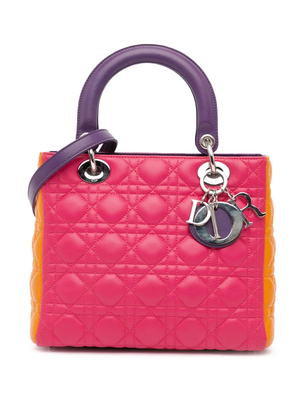 Christian Dior Pre-Owned 2011 ミディアム トリコロール ラムスキン カナージュ レディ ディオール Christian Dior Pre-Owned 2011 ミディアム トリコロール ラムスキン カナージュ レディ ディオール