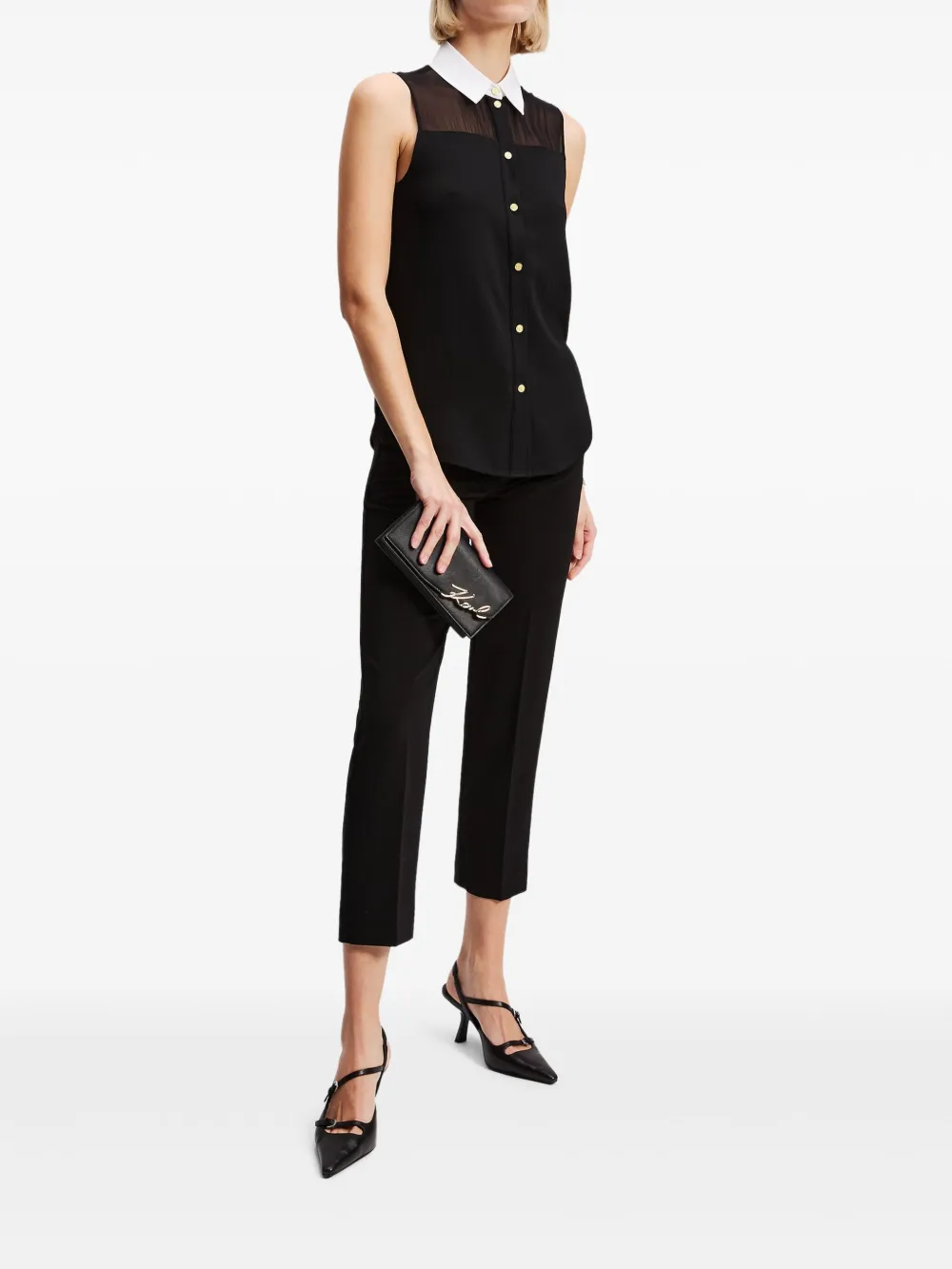 Karl Lagerfeld Blouse met popeline kraag - Zwart