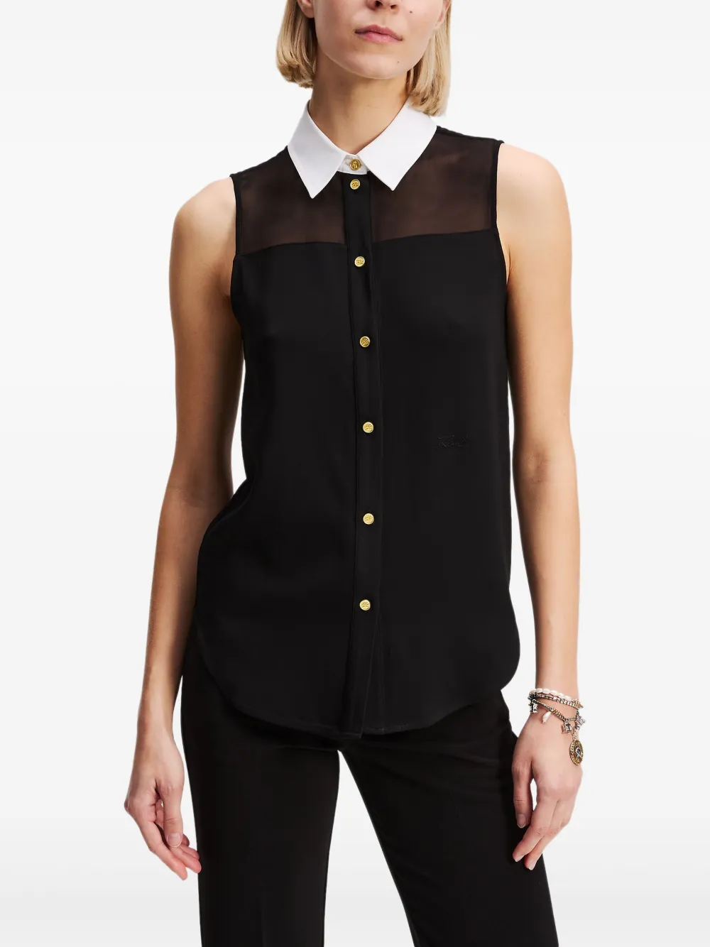 Karl Lagerfeld Blouse met popeline kraag Zwart