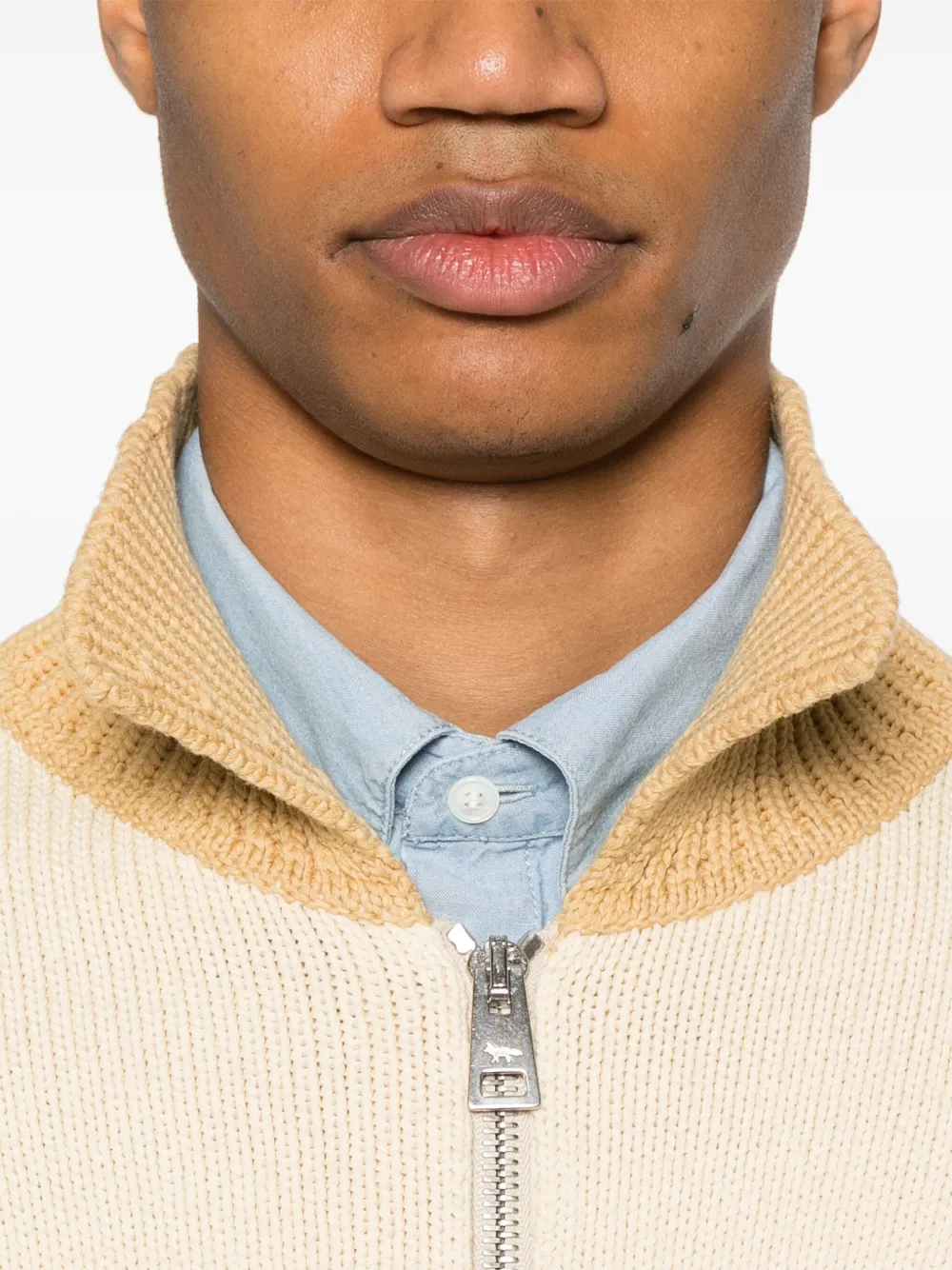 Shop Maison Kitsuné Knitted College Cardigan In Neutrals