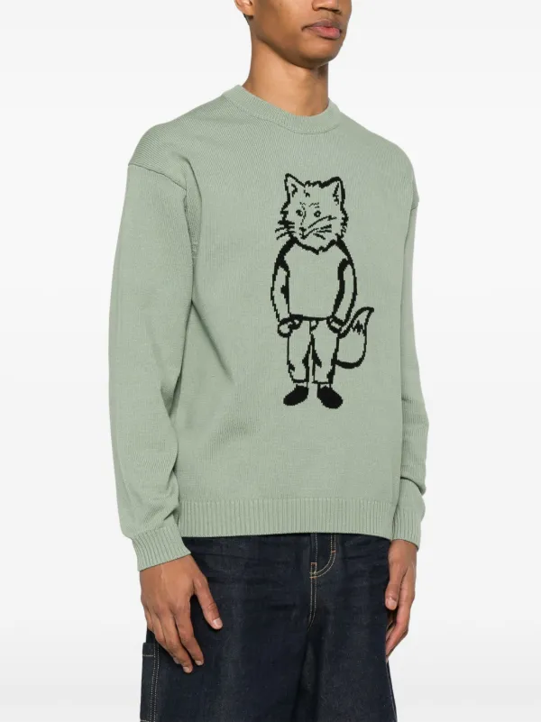 Maison Kitsuné Dressed Fox-intarsia Sweater | Green | FARFETCH AZ
