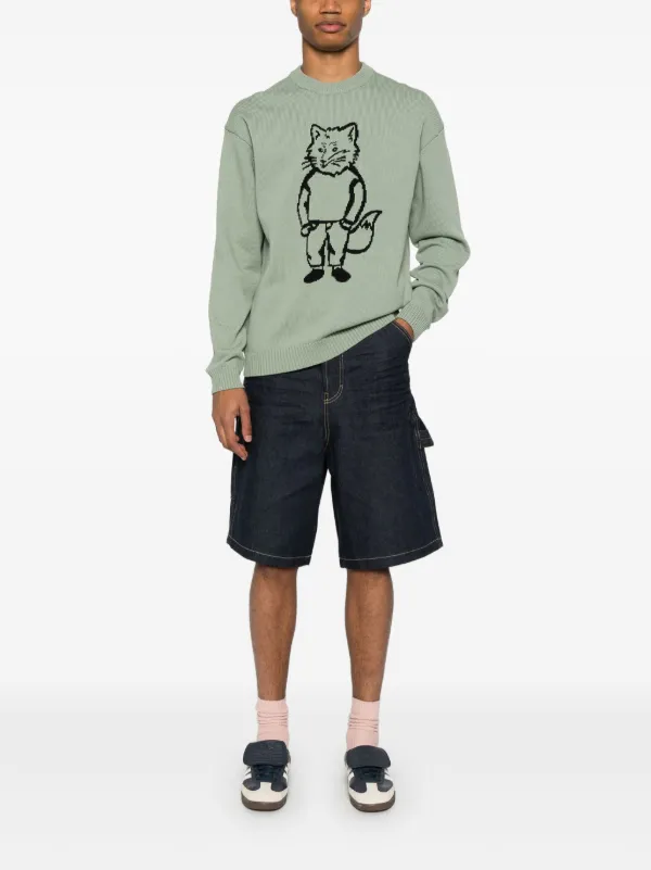 Maison Kitsuné Dressed Fox-intarsia Sweater | Green | FARFETCH AZ