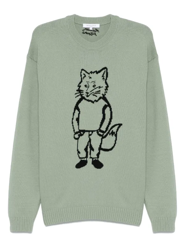 【Maison Kitsune】DRESSED FOX INTARSIA Maison Kitsuné Dressed Fox-intarsia Sweater | Green | FARFETCH AZ