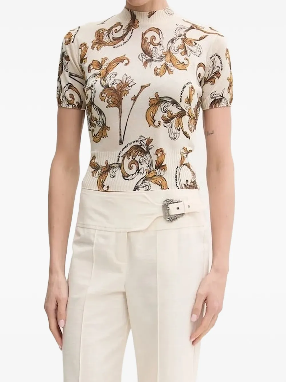 Versace Jeans Couture print knit t-shirt | Neutrals | Image 1
