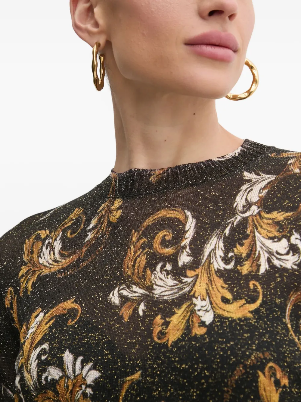 Versace Jeans Couture Lurex trui met barokpatroon Zwart