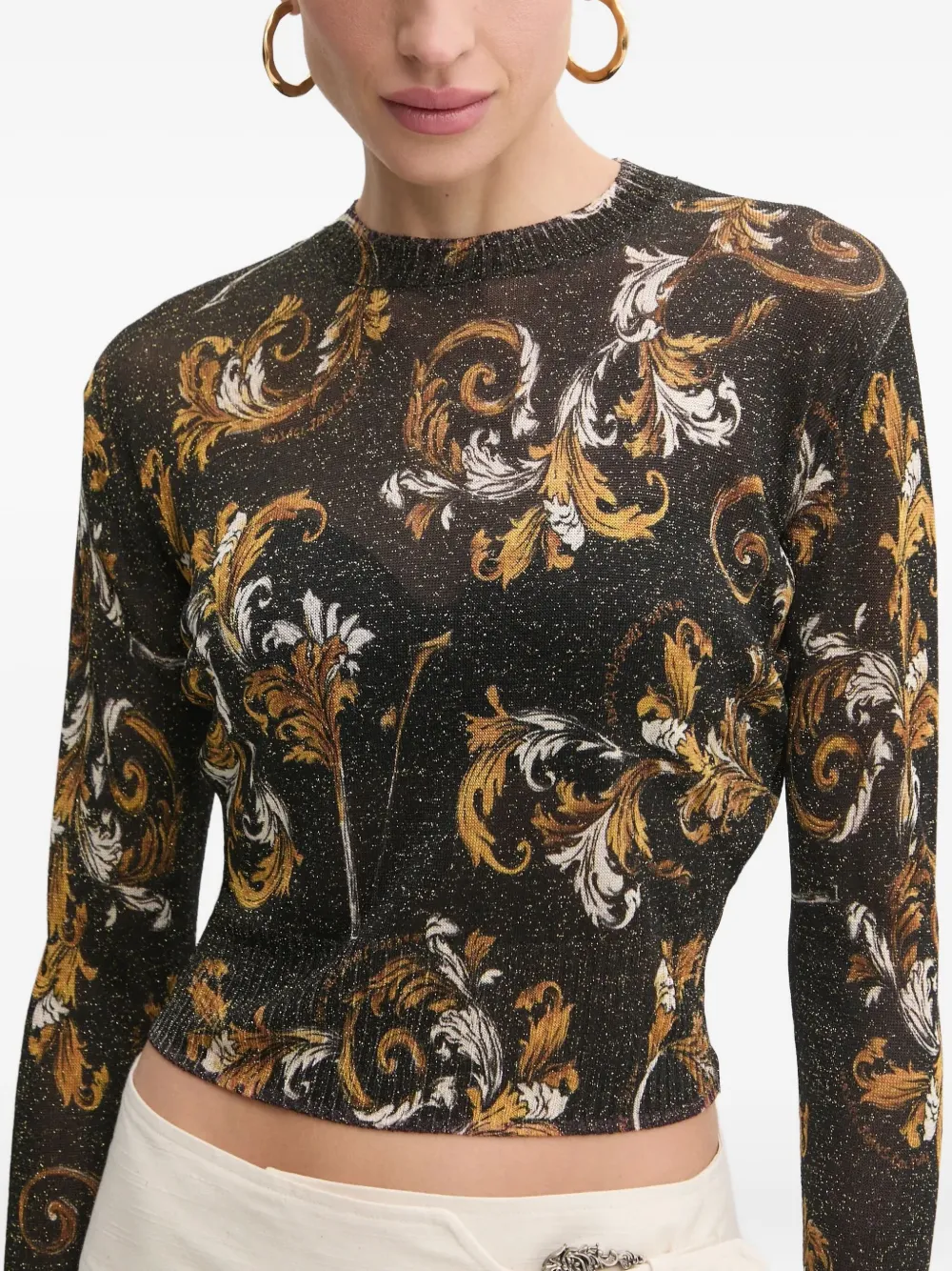 Versace Jeans Couture Lurex trui met barokpatroon Zwart