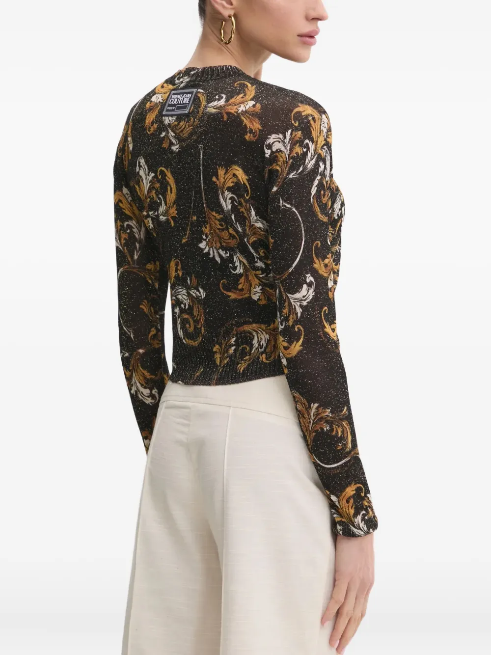 Versace Jeans Couture Lurex trui met barokpatroon Zwart