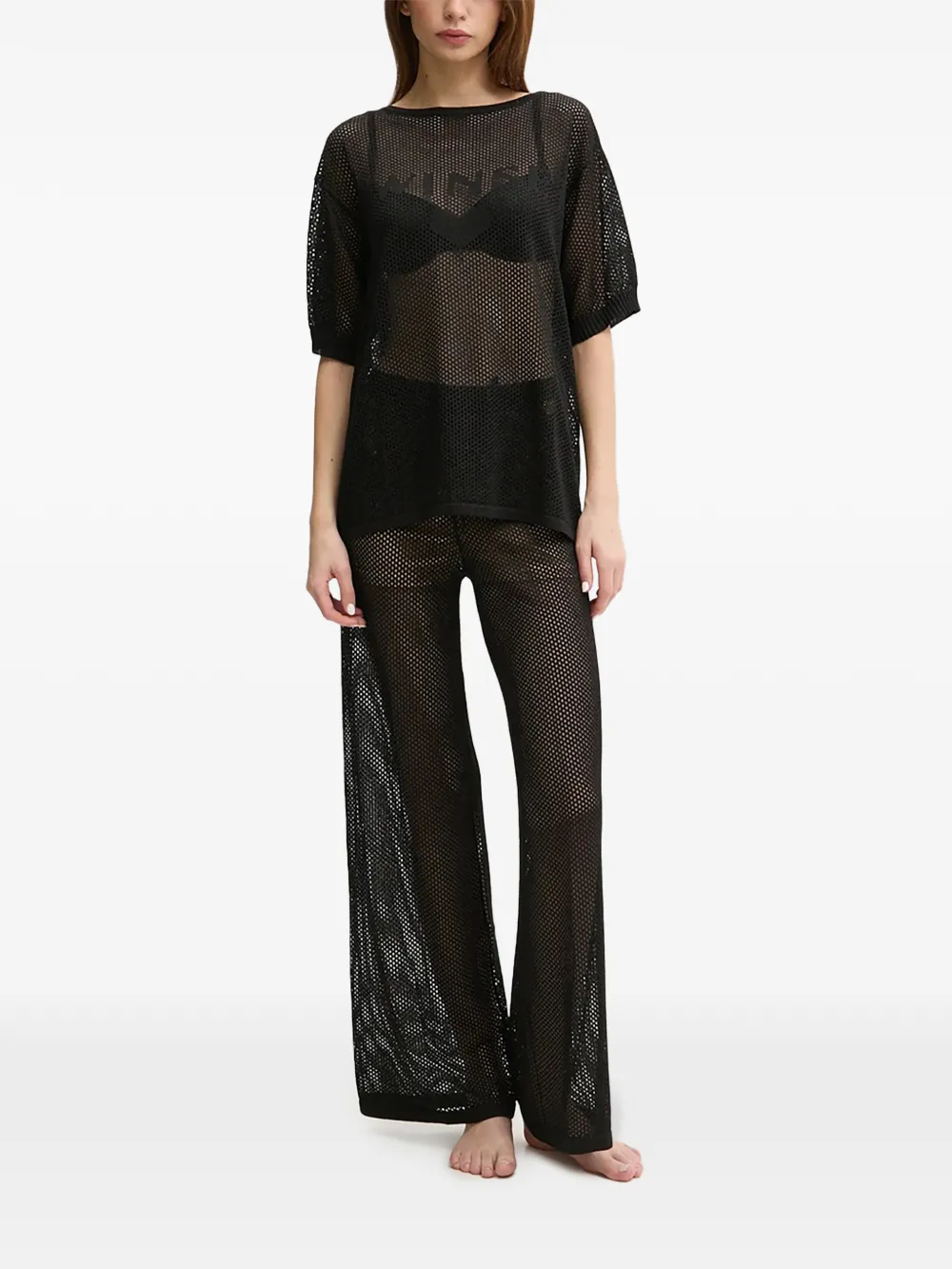 Twinset Wide-leg Mesh Beach Trousers In Black