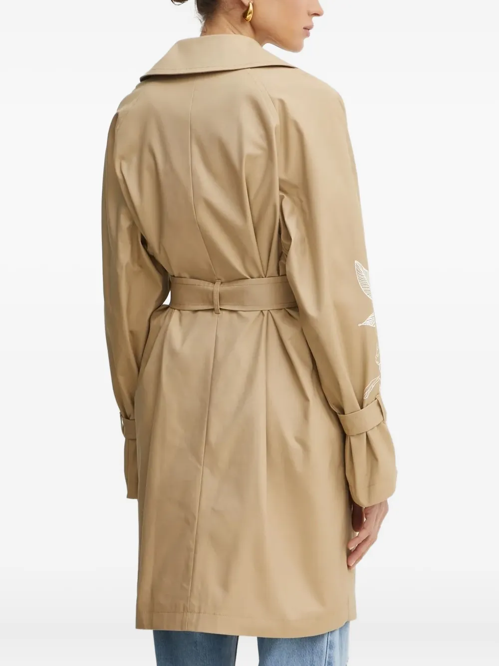 TWINSET Trenchcoat met geborduurde bloemen en ceintuur Bruin