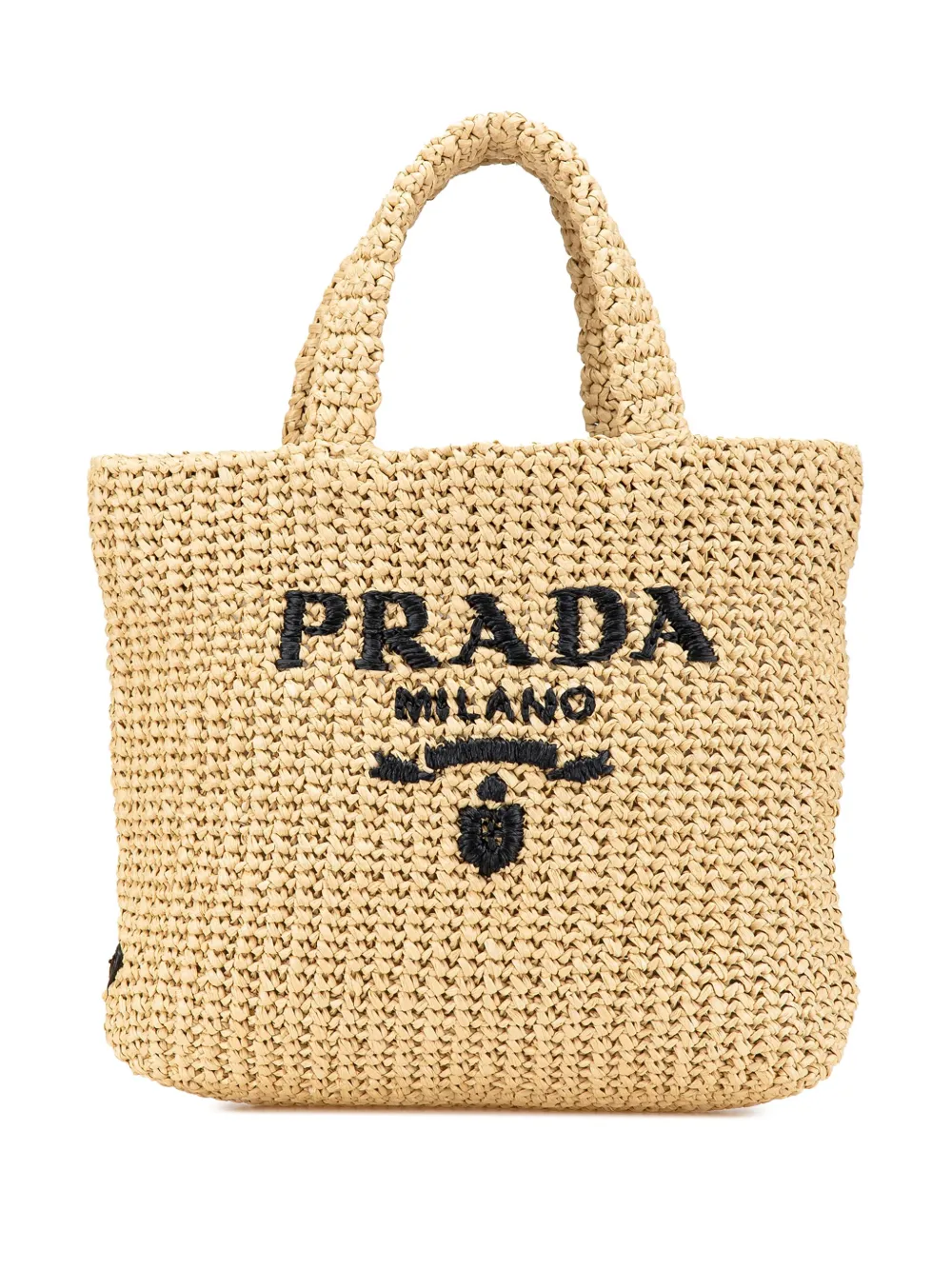 Prada Pre-Owned 2013-2024 Raffia Effect Crochet Embroidered Logo tote Prada Pre-Owned 2013-2024 Raffia Effect Crochet Embroidered Logo tote