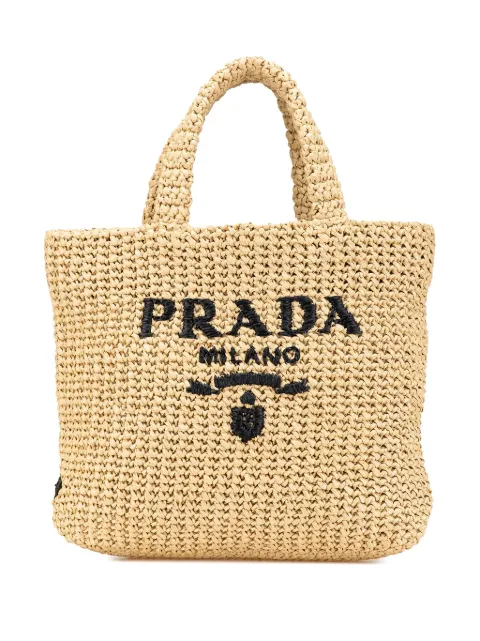 Prada Pre-Owned 2013-2024 Raffia Effect Crochet Embroidered Logo tote bag