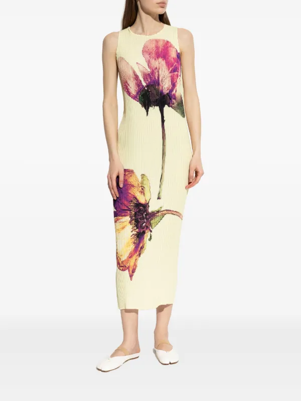 【ISSEY MIYAKE】PRESSED FLORA PLEATS DRESS Pressed Flora Pleats Long Dress in Peony by Issey Miyake