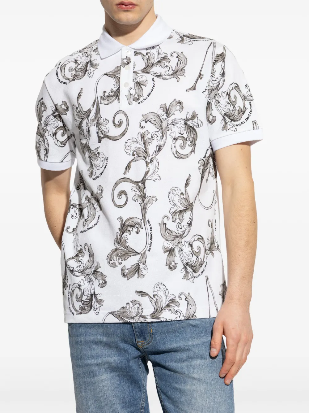 Versace Jeans Couture Poloshirt met Barocco-print Wit