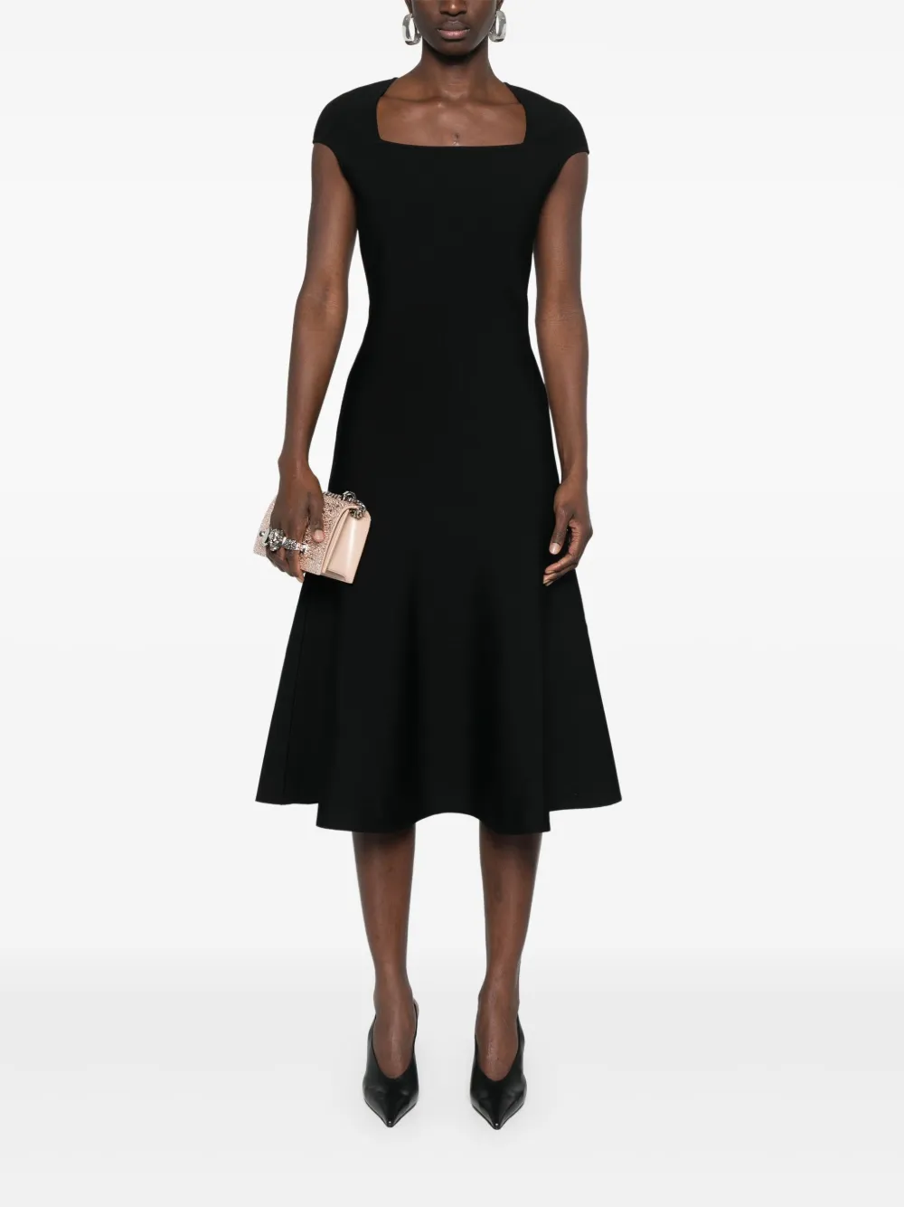 Alexander McQueen flared-hem midi dress Zwart