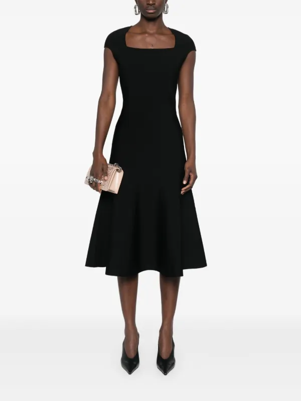 Alexander Mcqueen Flared Hem Midi Dress - Black Alexander Mcqueen Flared Hem Midi Dress - Black