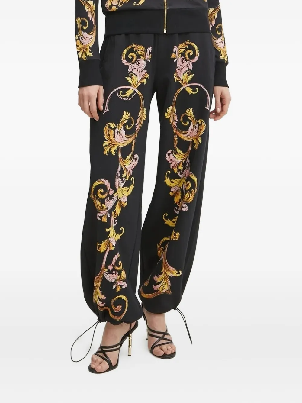 Versace Jeans Couture Baroque-print Drawstring Trousers In Black