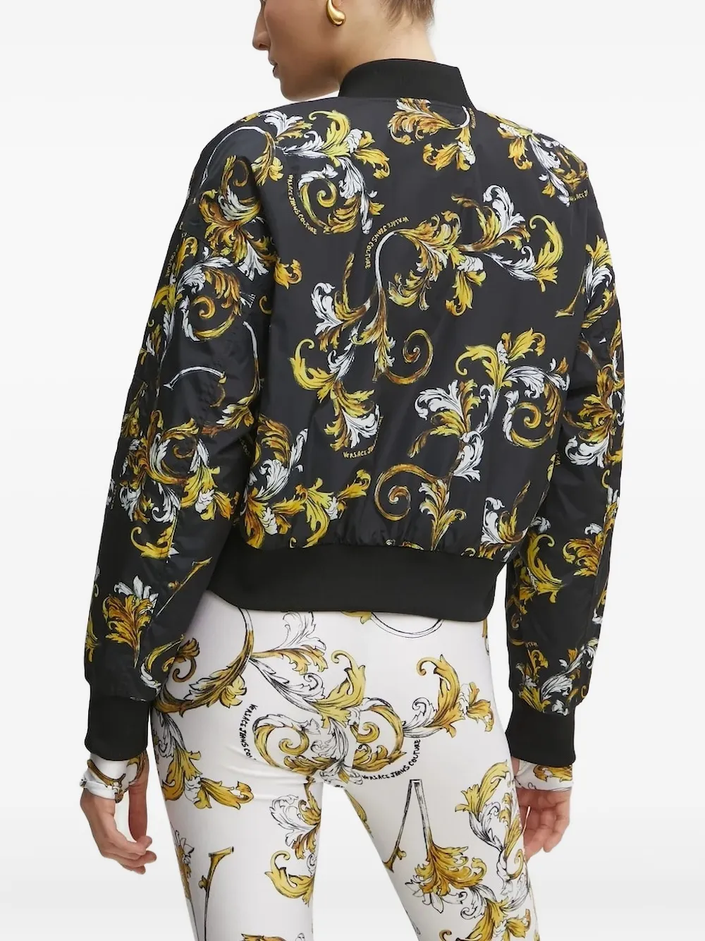 Versace Jeans Couture Barocco-print Bomber Jacket In Black