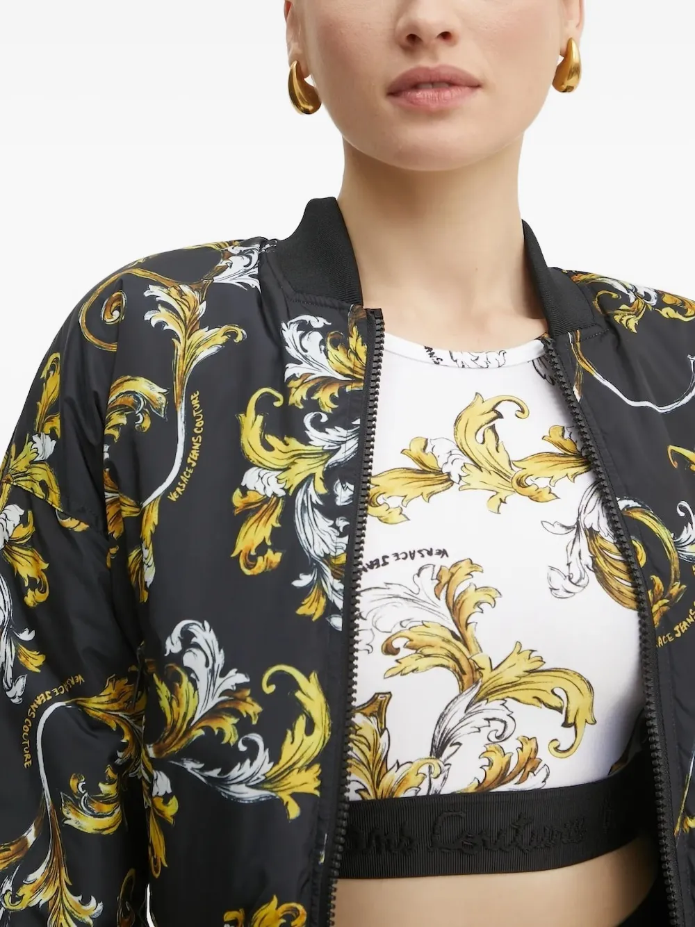 Versace Jeans Couture Barocco-print Bomber Jacket In Black