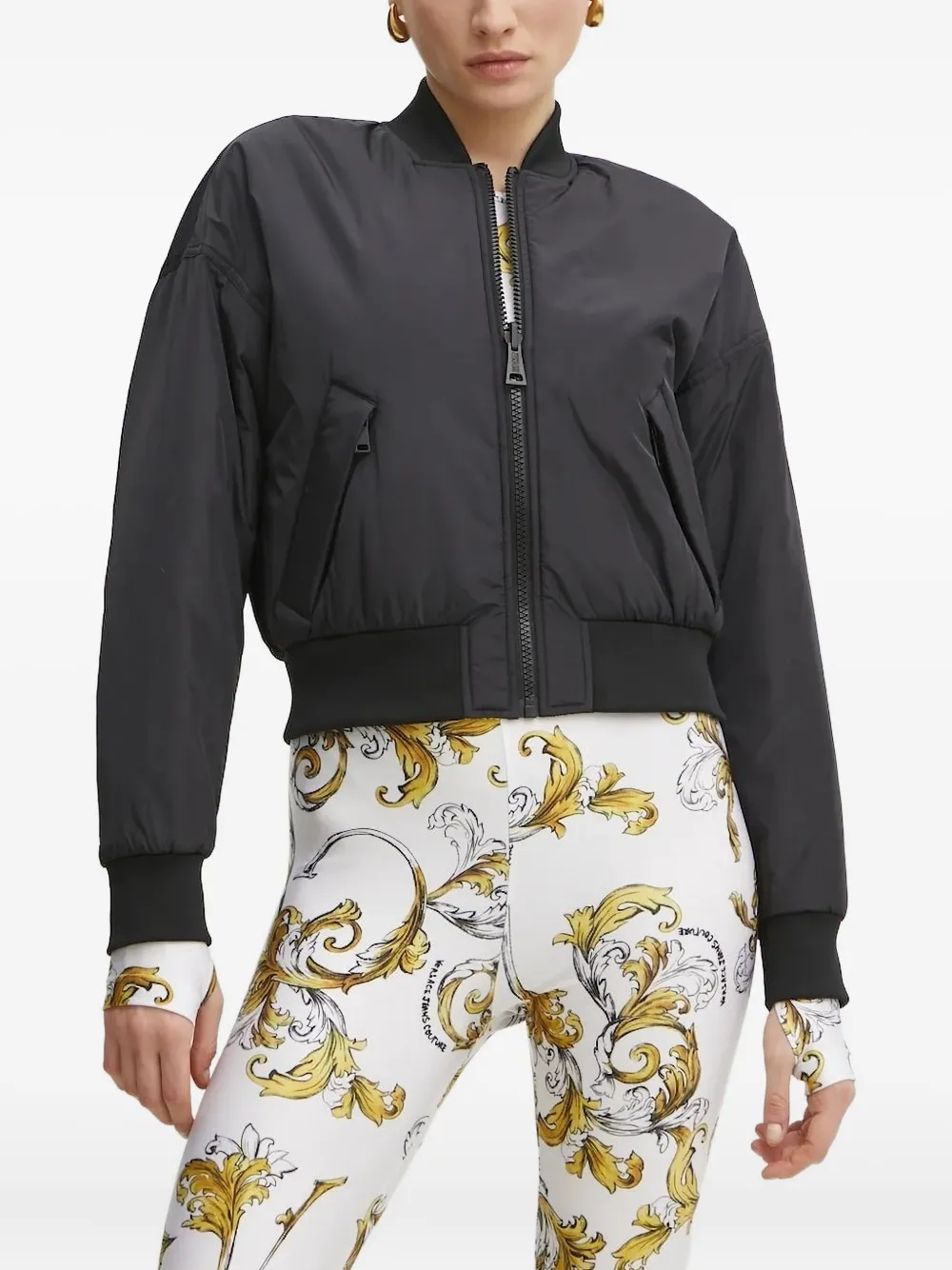 Versace Jeans Couture Barocco-print Bomber Jacket In Black