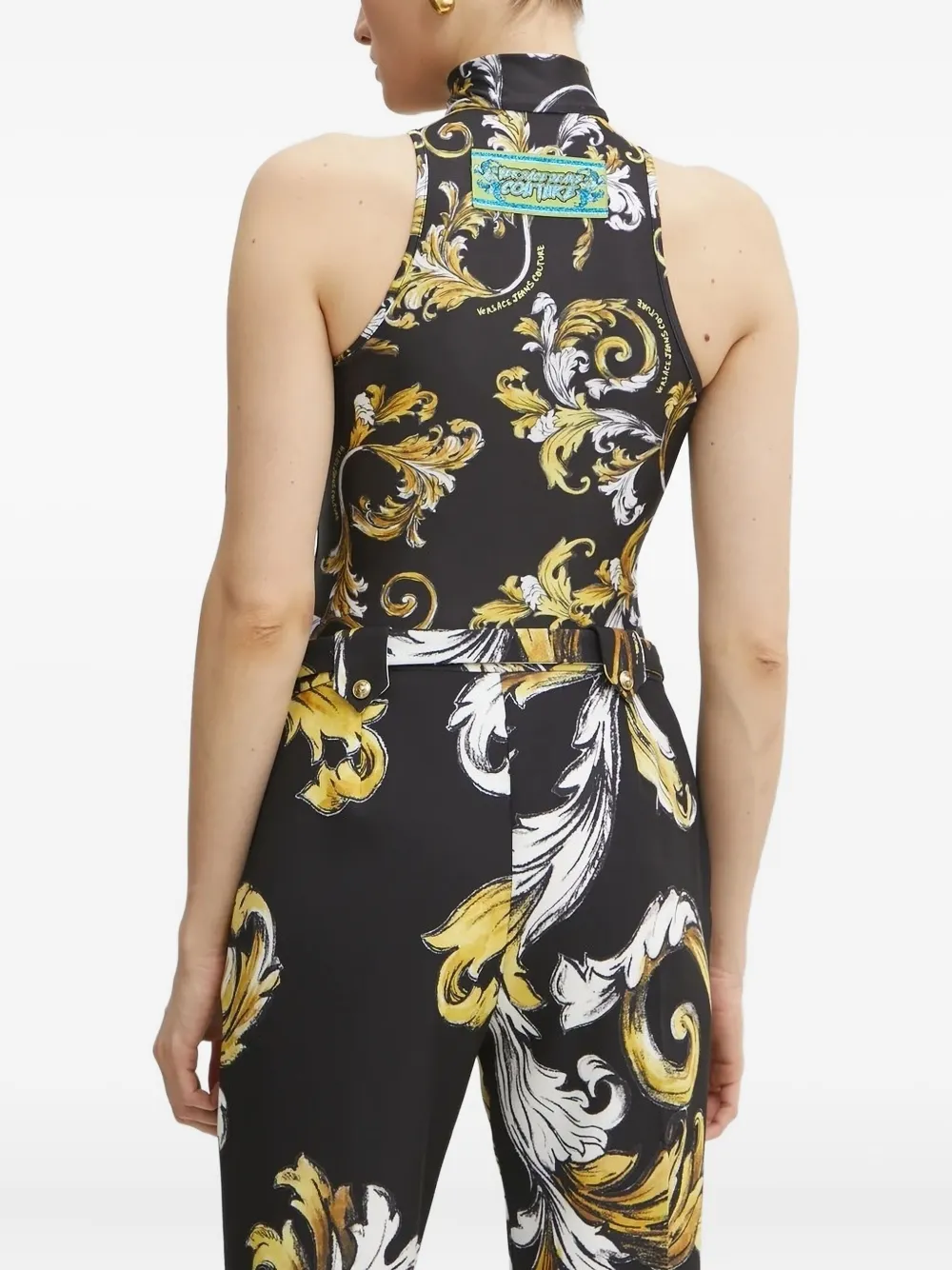 Versace Jeans Couture Baroque-print Zip-front Bodysuit In Black
