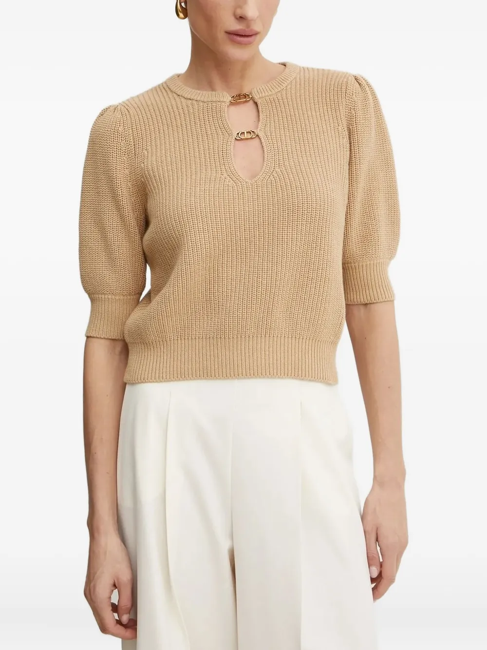 TWINSET logo-detail knit T-shirt | Neutrals | Image 1