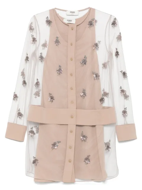 FENDI vestido corto con tul bordado
