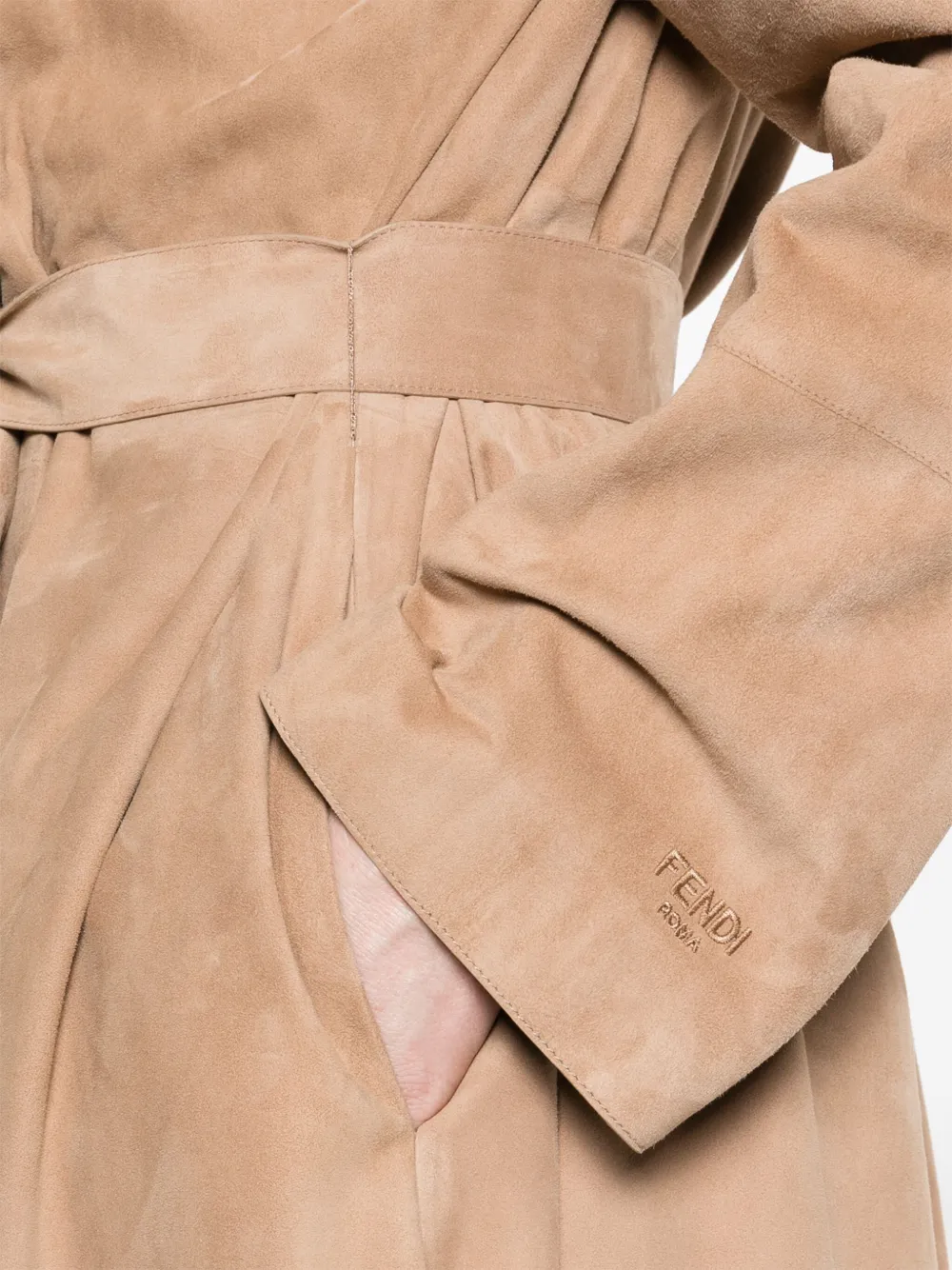 Shop Fendi Suede Coat In Brown