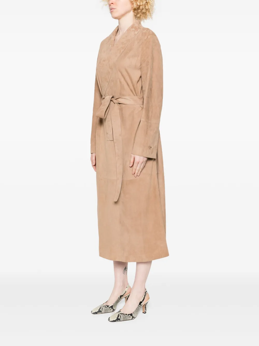 Shop Fendi Suede Coat In Brown