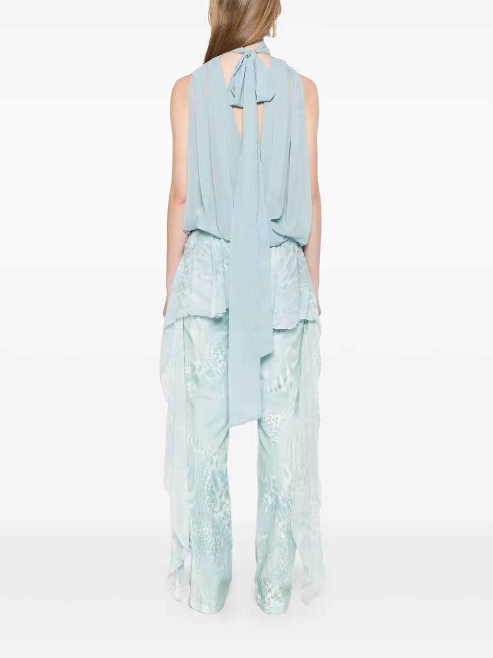 Blumarine Georgette top met sjaaldetail Blauw