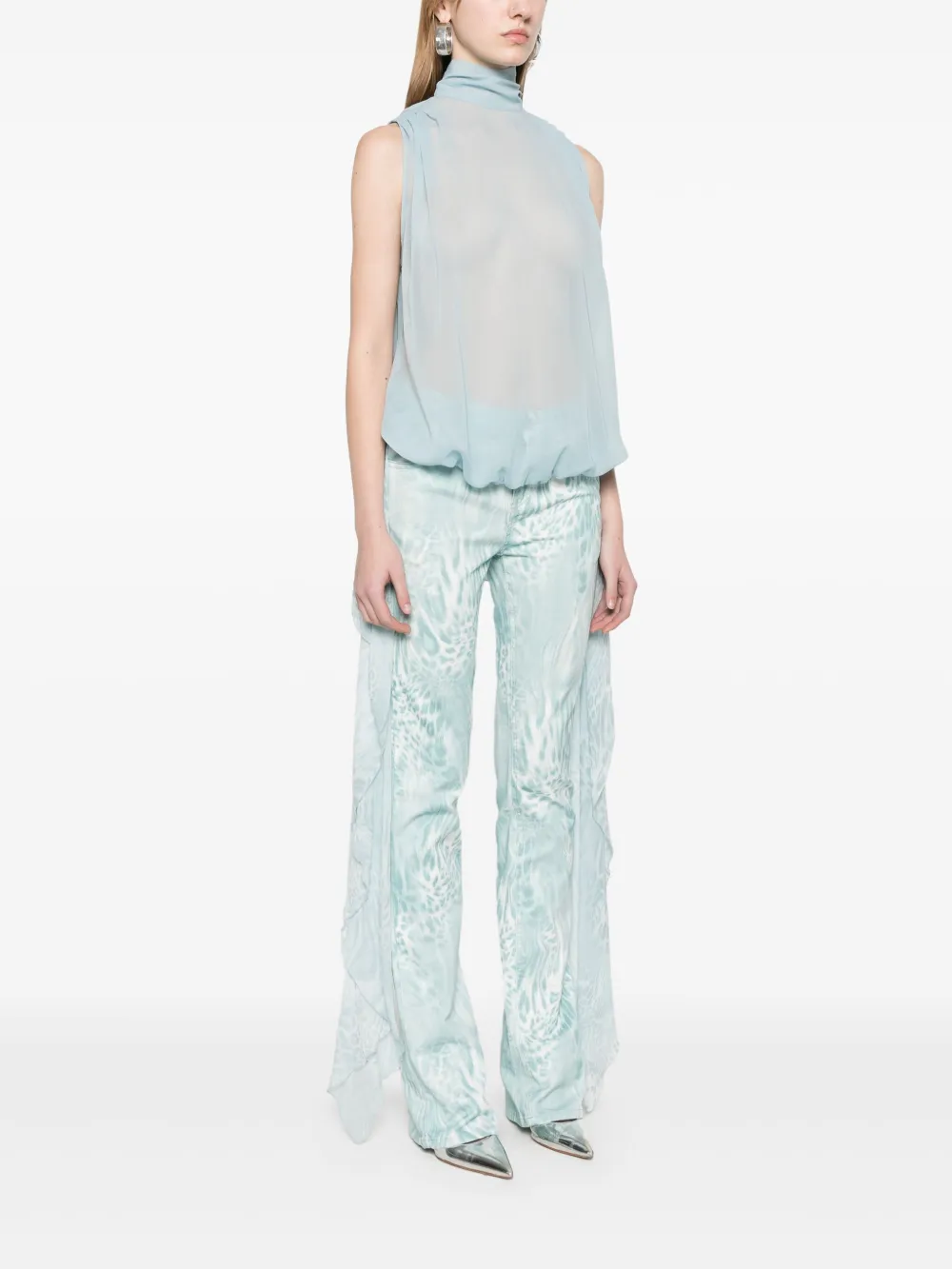 Blumarine Georgette top met sjaaldetail Blauw