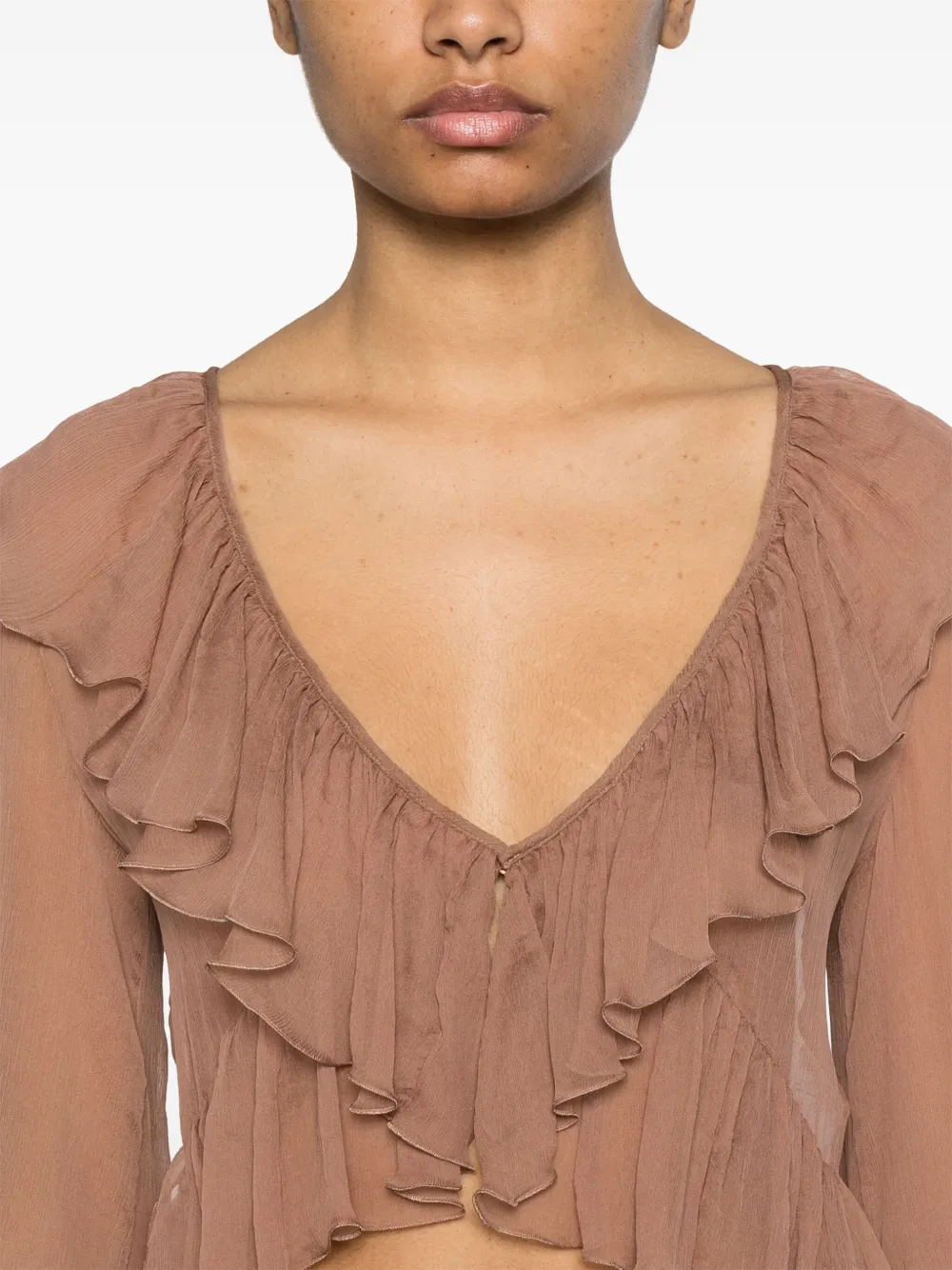 Blumarine Shirt met ruches Bruin