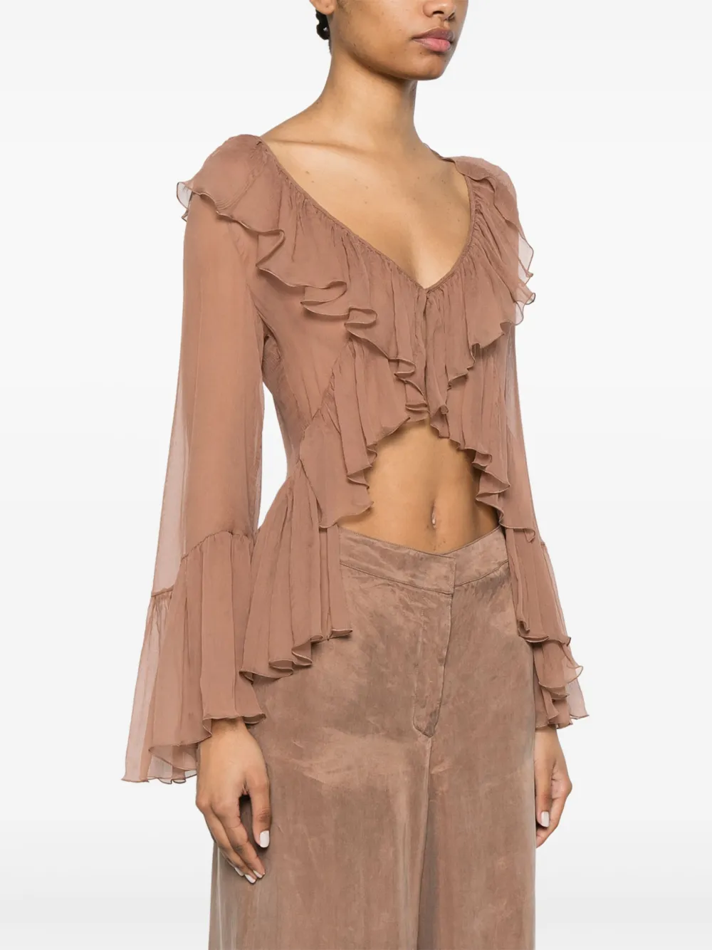 Blumarine Shirt met ruches Bruin