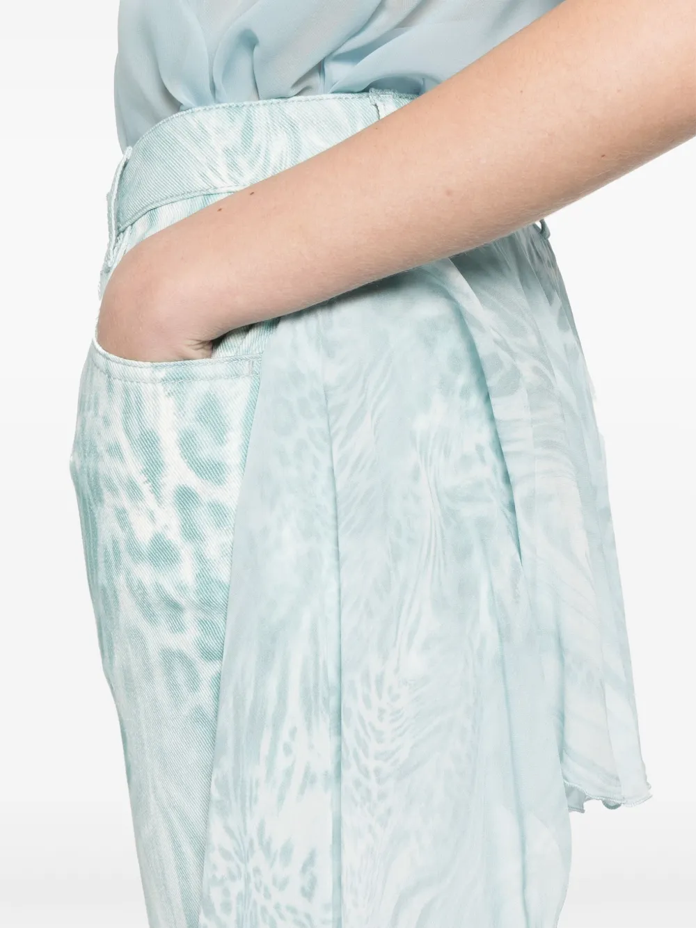 Blumarine Broek met print en fladderdetail Blauw