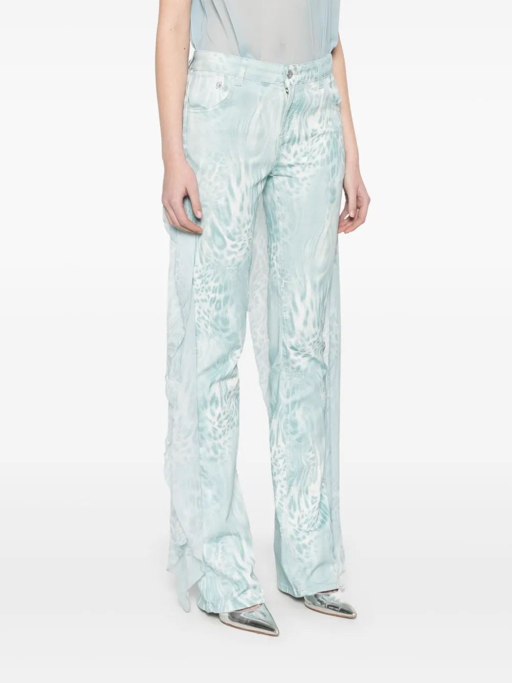 Blumarine Broek met print en fladderdetail Blauw