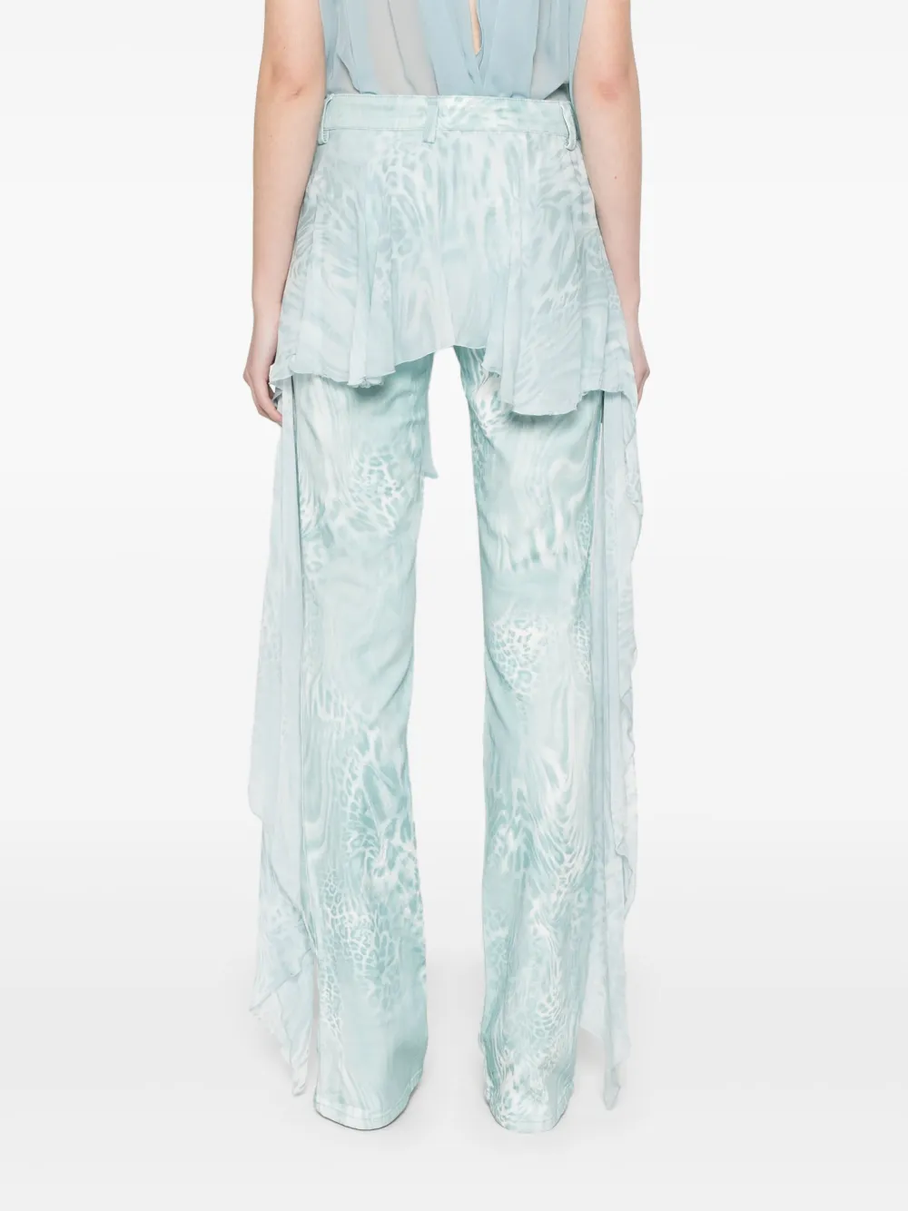 Blumarine Broek met print en fladderdetail Blauw