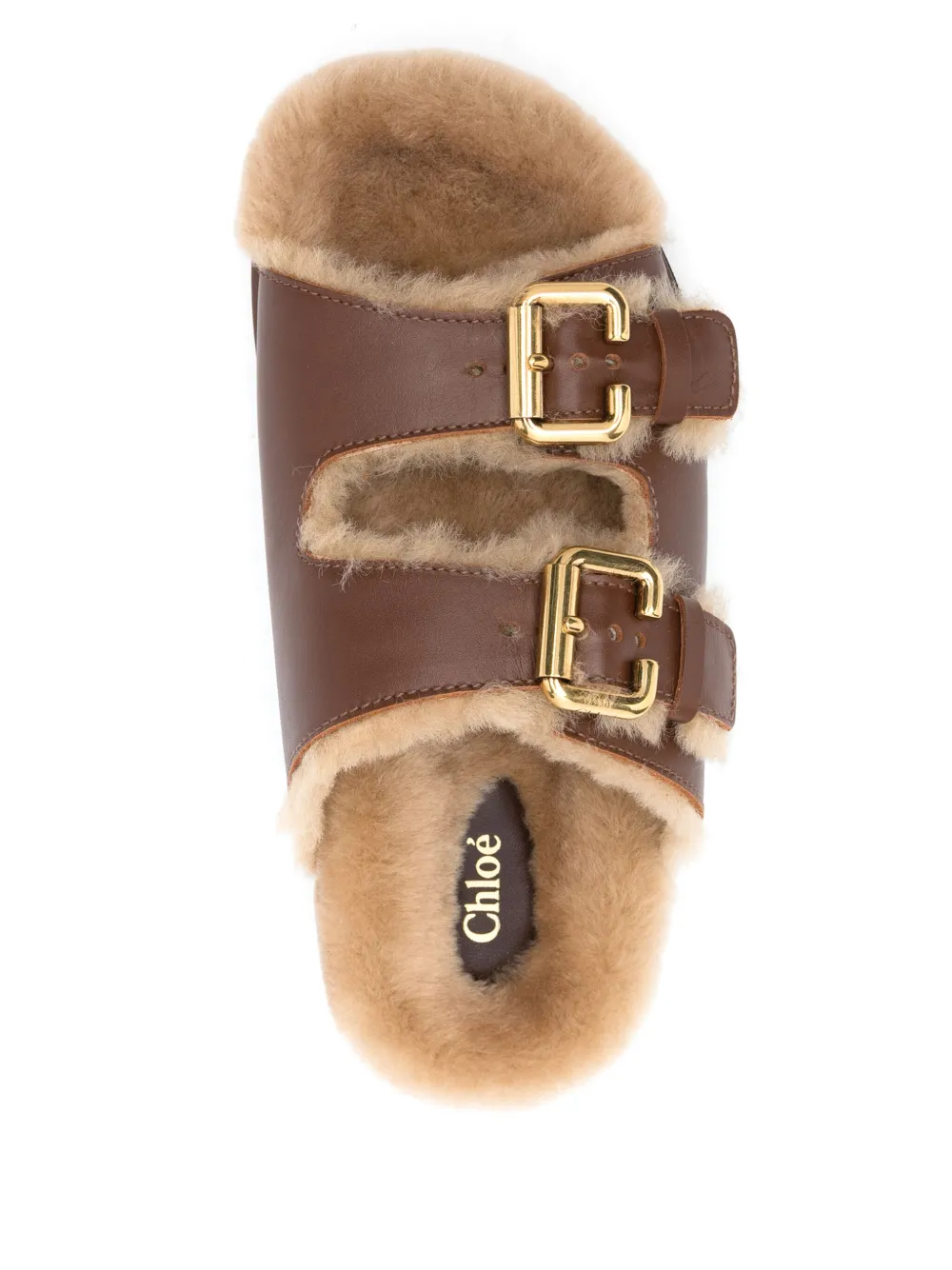 Chloé Nil Leather Shearling Dual-buckle Sandals In Black