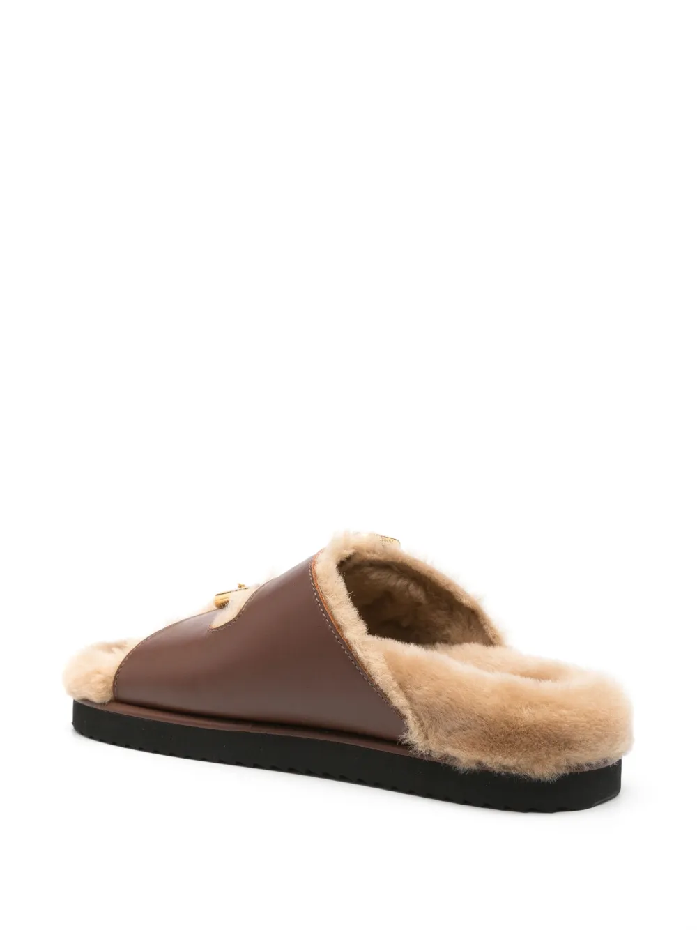 Chloé Nil Leather Shearling Dual-buckle Sandals In Black