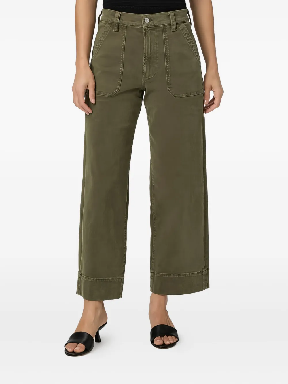Paige Cameron High Waist Ankle Wide Leg Utility Jeans In Green