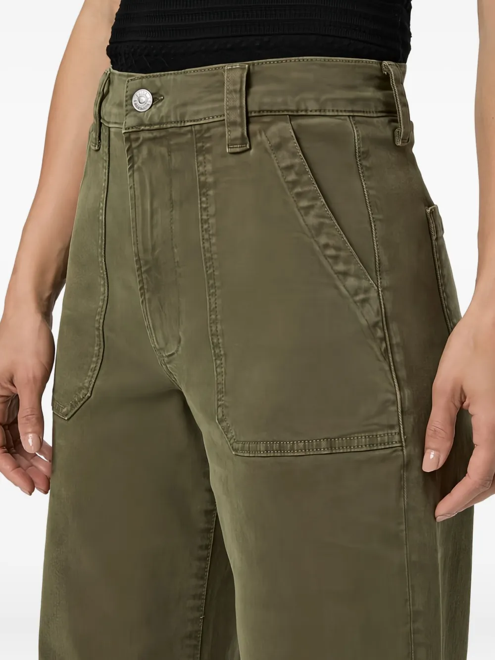 Paige Cameron High Waist Ankle Wide Leg Utility Jeans In Green