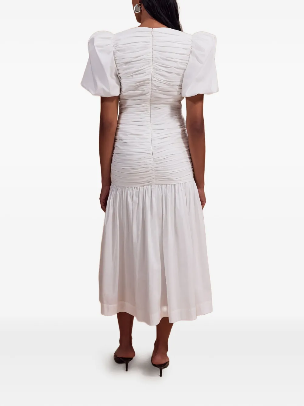 De La Vali Midi-jurk met pofmouwen - Wit