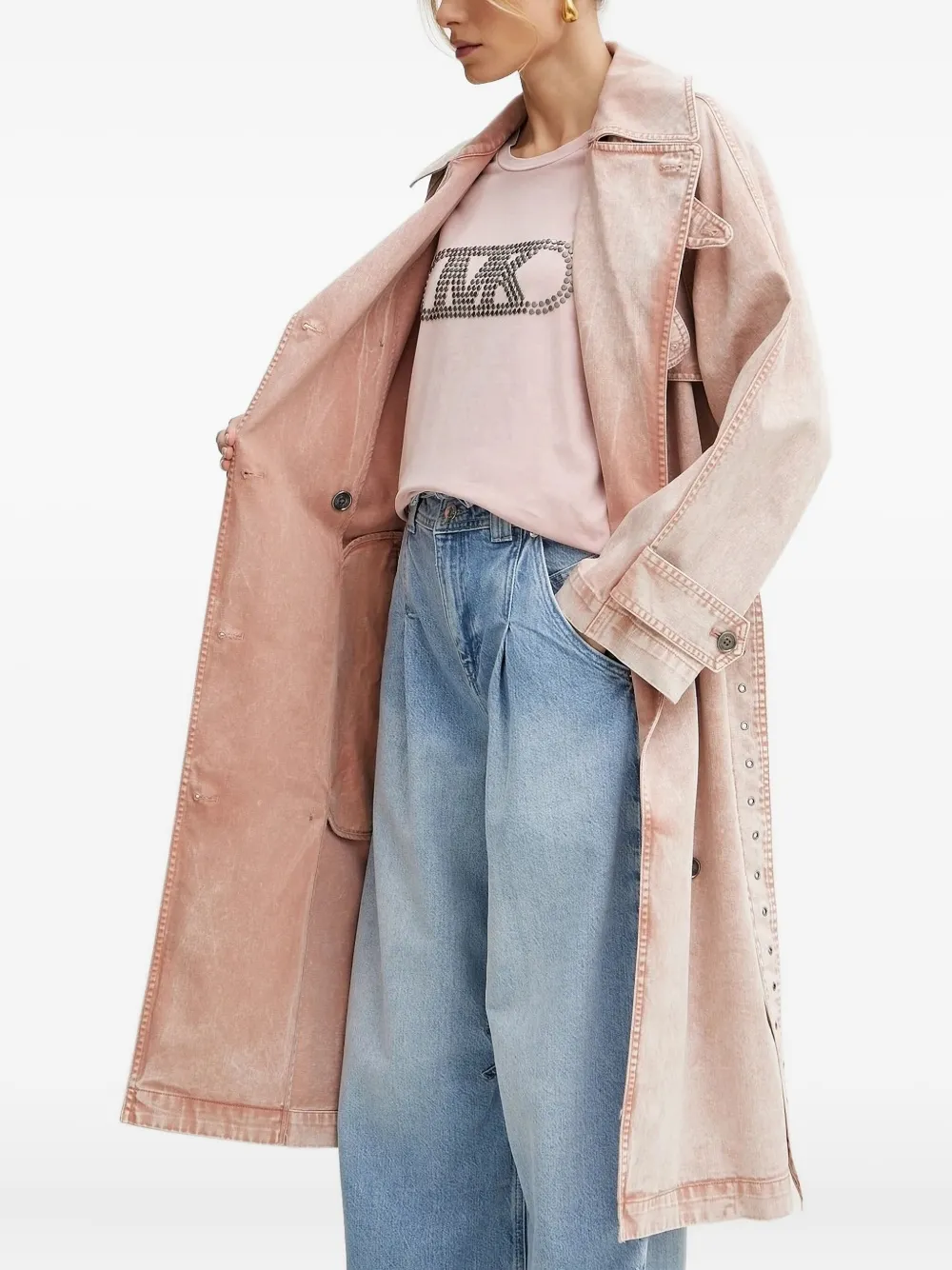 Michael Michael Kors Belted Denim Trench Coat In Neutral