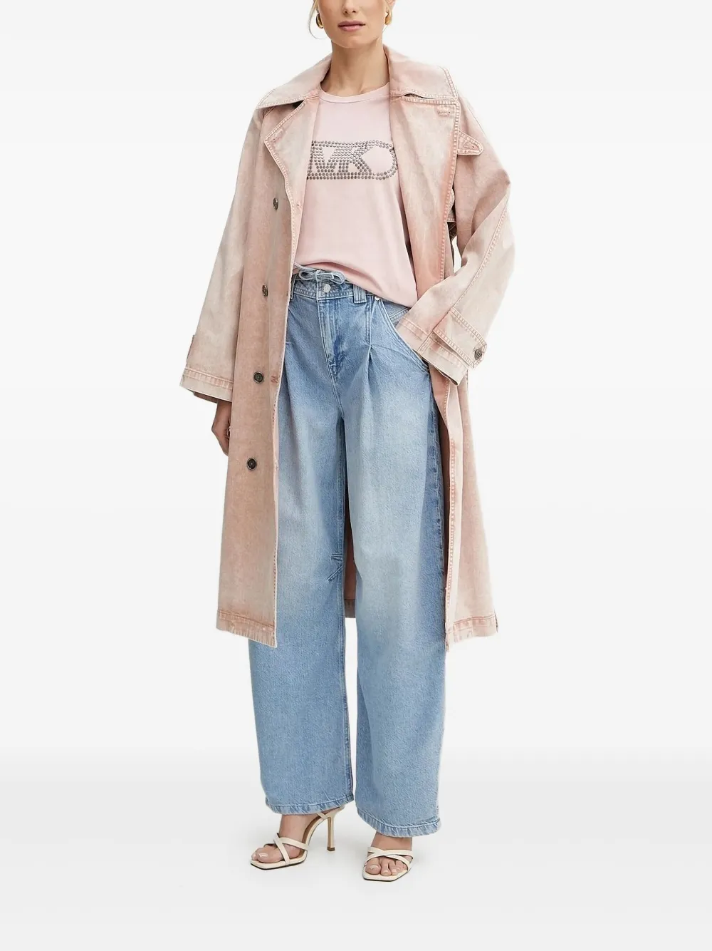 Michael Michael Kors Belted Denim Trench Coat In Neutral