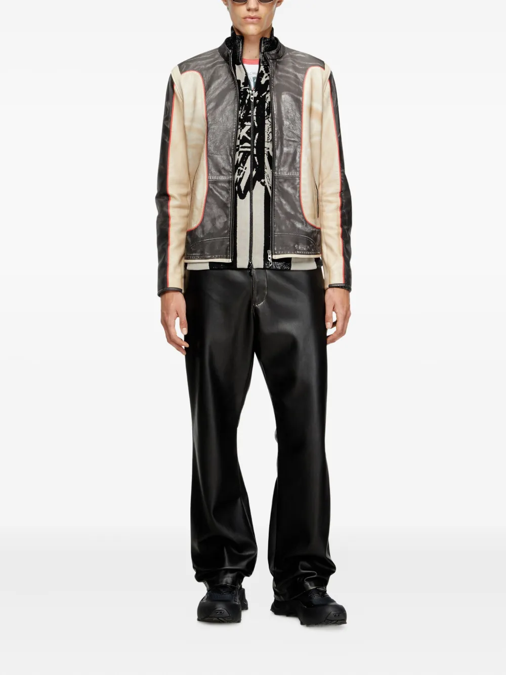 Diesel L-Evert leather biker jacket Beige
