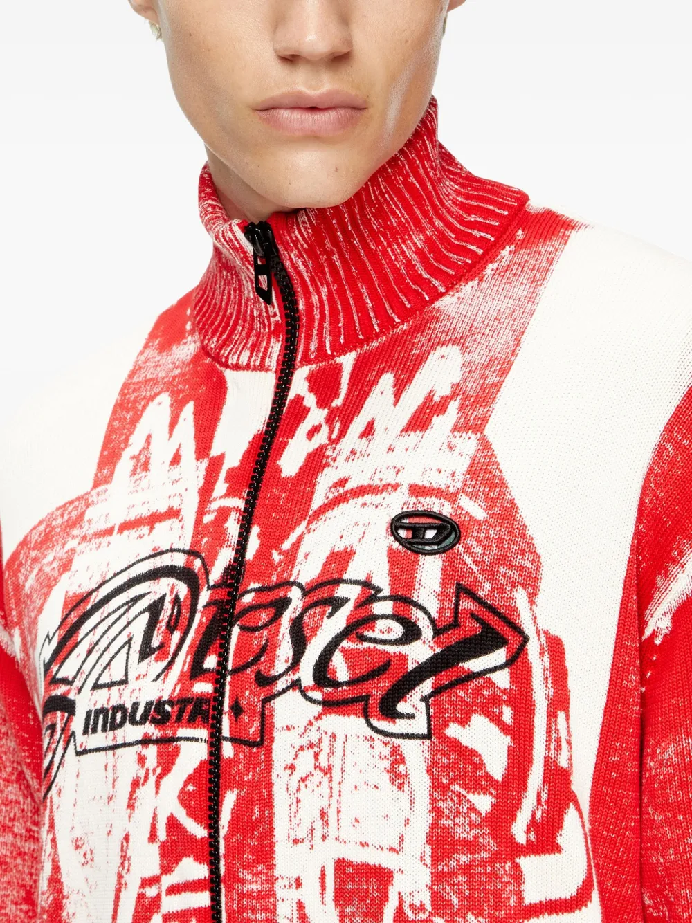 Diesel K-Oliba-Jkt graphic-print zip-fastening cardigan Rood
